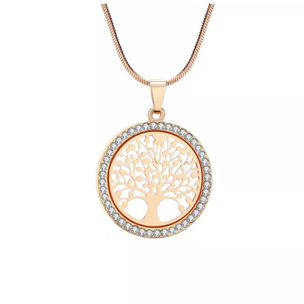 Tree Of Life Crystal Round Small Pendant Necklace